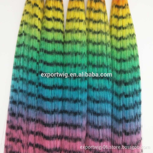 pre-bonded rainbow color clip hair i-tip grizzly rooster feathers for straight synthetic hair accessories extensions wholesale